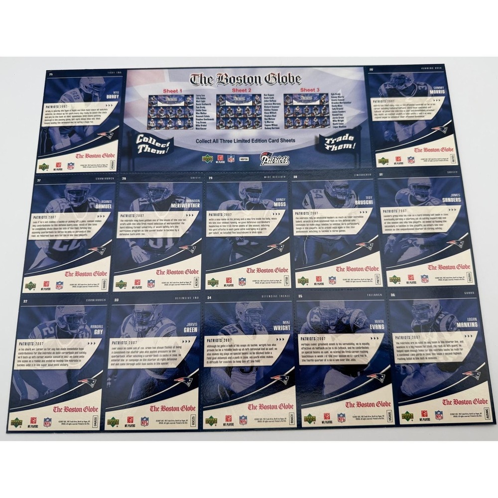 2007 Upper Deck New England Patriots Boston Globe Complete 3 Sheet Set Tom Brady - Picture 8 of 9